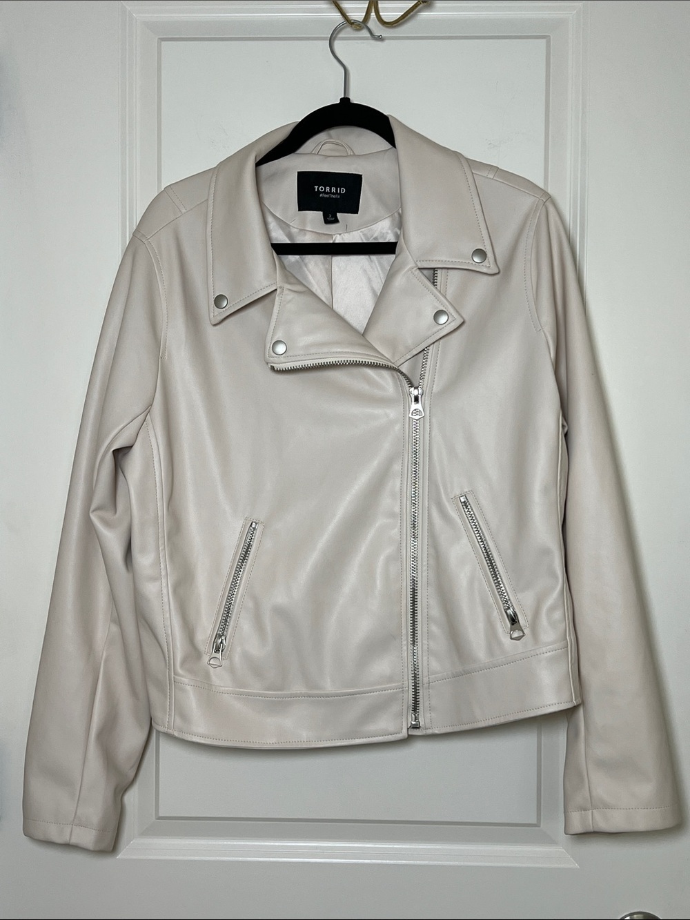 Torrid Faux Leather Jacket Motto White Size 2 (18/20)